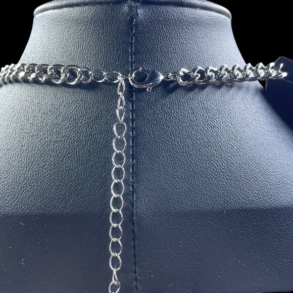 Silver Tone Charm Necklace Heart Cross Bow Rose Coquette Gothic Y2K NWT 20" - Picture 7 of 9